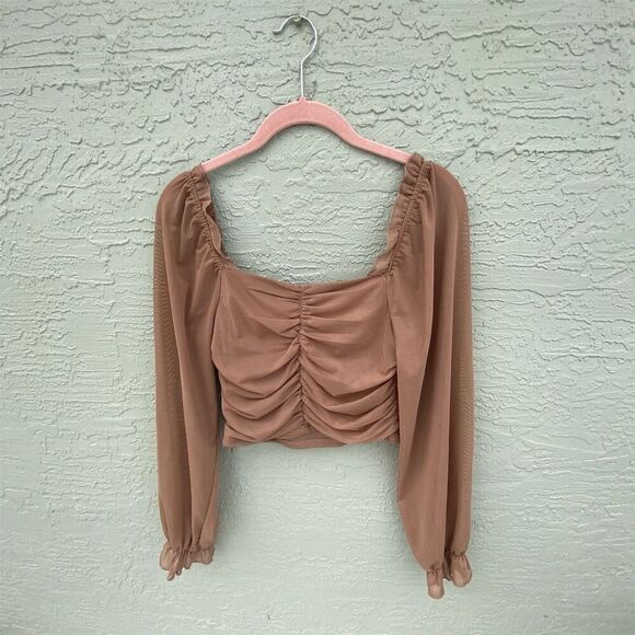 Forever 21 Women's Chiffon Peasant Sleeve Cropped Blouse Size L - Picture 2 of 9